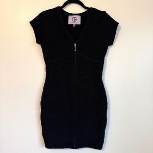 JS Collections Black Zip Front Bandage Mini Dress | Size 6